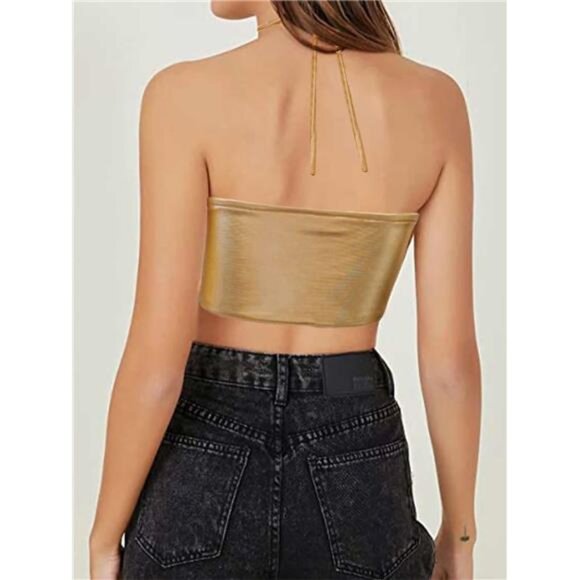 Metallic Sequin Crop Top – Festival, Rave, Disco & Party Tie-Front Tank - Picture 4 of 4